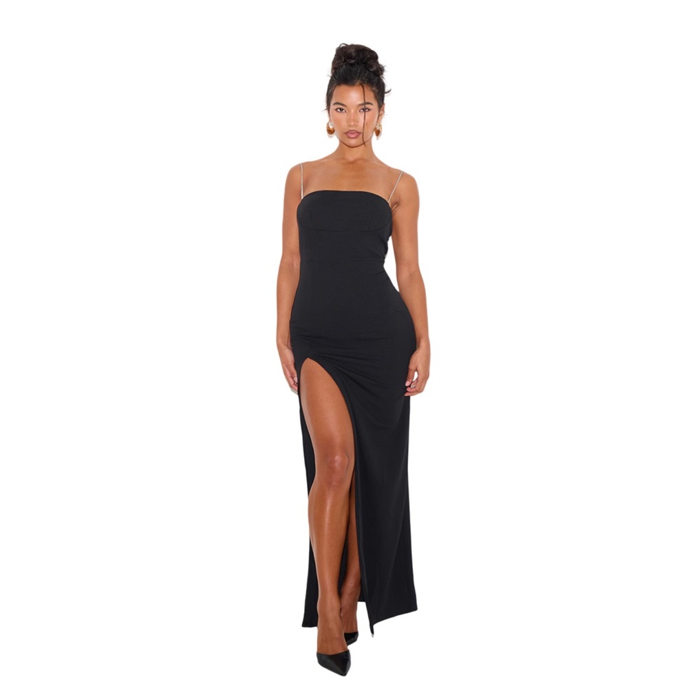 PrettyLittleThing Black Diamanté Strap Underbust Detail Maxi Dress Women’s 4